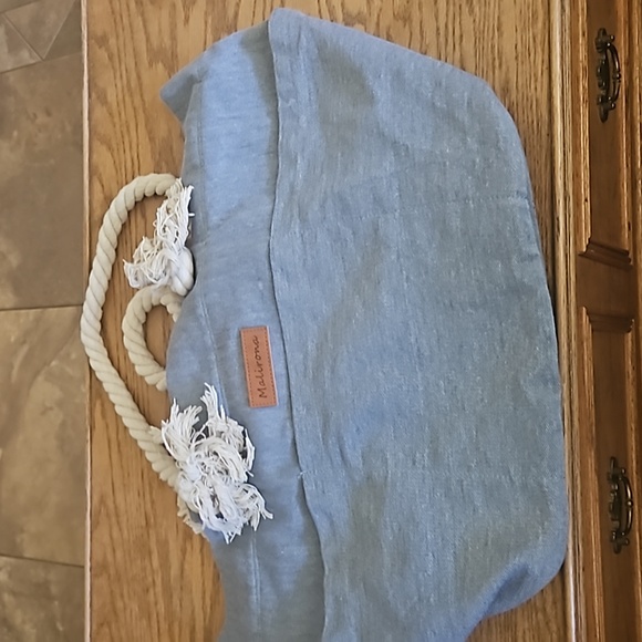 MALIRONI Extra Large Chambray Canvas Zip Top Tote Market Bag Beach Bag 44L - Picture 3 of 13
